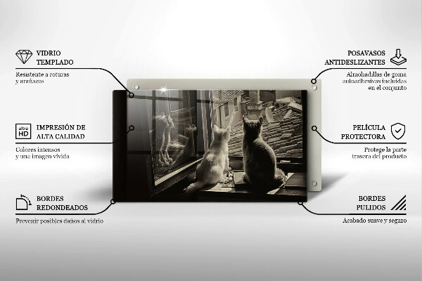 Üveg vágódeszka Macskák város és ablak