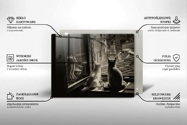 Üveg vágódeszka Macskák város és ablak