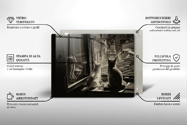 Üveg vágódeszka Macskák város és ablak