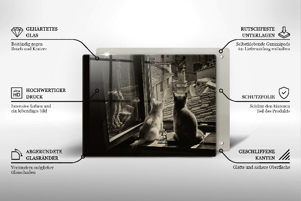 Üveg vágódeszka Macskák város és ablak