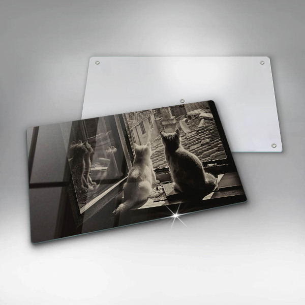 Üveg vágódeszka Macskák város és ablak