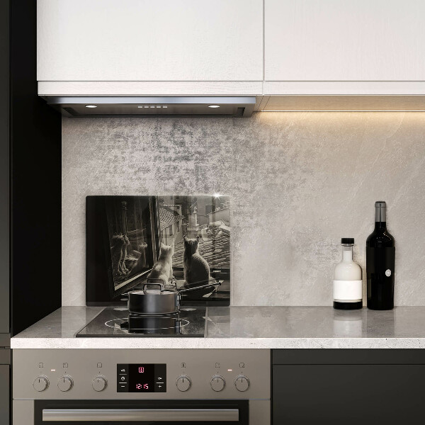 Üveg vágódeszka Macskák város és ablak