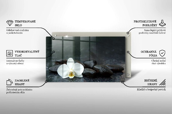 Üveg vágódeszka Fehér virág Zen kövek