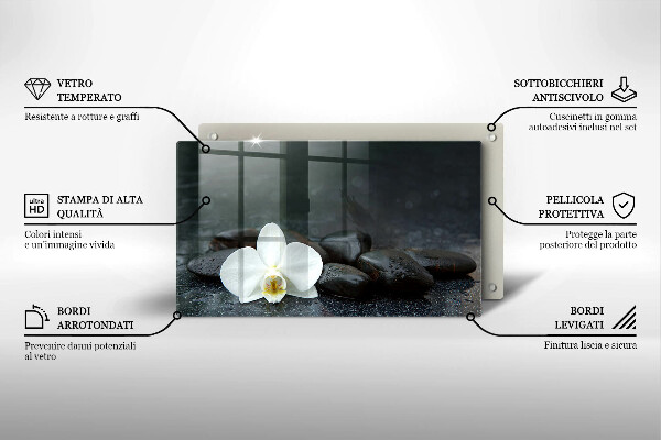 Üveg vágódeszka Fehér virág Zen kövek