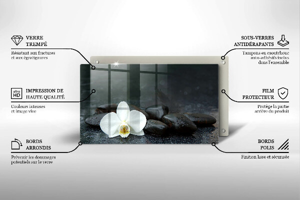 Üveg vágódeszka Fehér virág Zen kövek