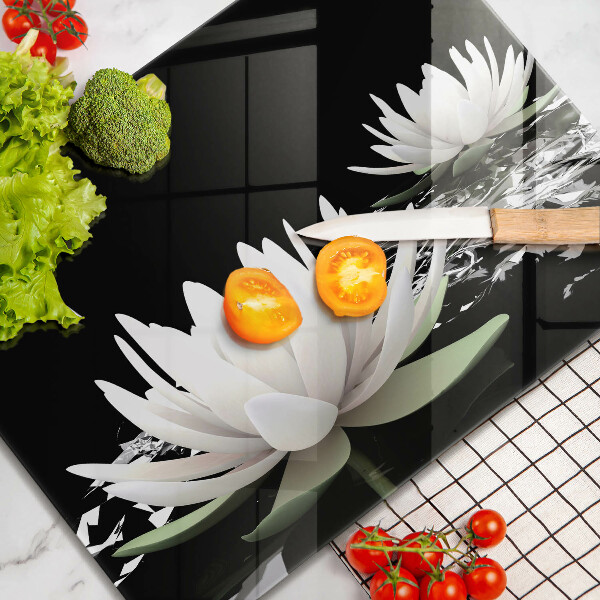 Üveg vágódeszka Fehér liliomok a vízen