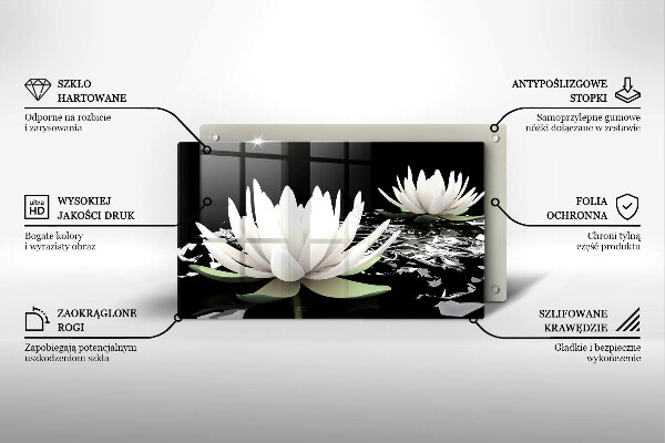 Üveg vágódeszka Fehér liliomok a vízen