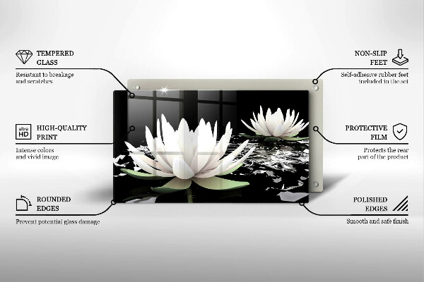 Üveg vágódeszka Fehér liliomok a vízen