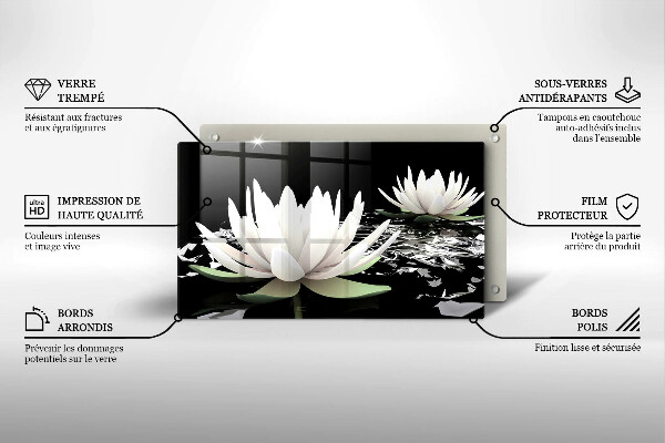 Üveg vágódeszka Fehér liliomok a vízen