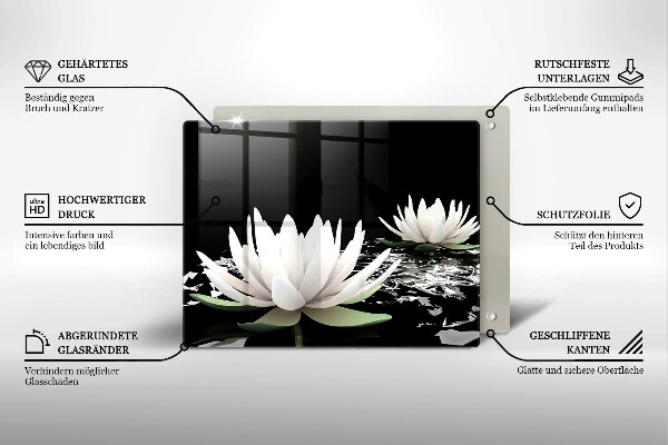 Üveg vágódeszka Fehér liliomok a vízen