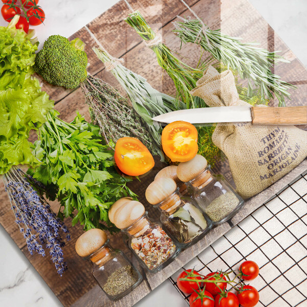 Üveg vágódeszka Gyógynövények fűszerek és fa