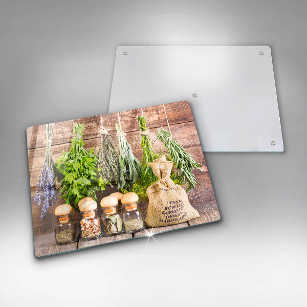 Üveg vágódeszka Gyógynövények fűszerek és fa