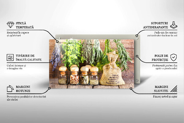 Üveg vágódeszka Gyógynövények fűszerek és fa