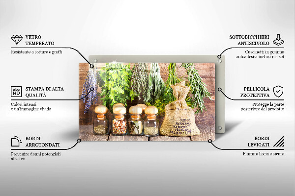 Üveg vágódeszka Gyógynövények fűszerek és fa