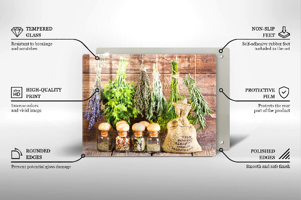 Üveg vágódeszka Gyógynövények fűszerek és fa