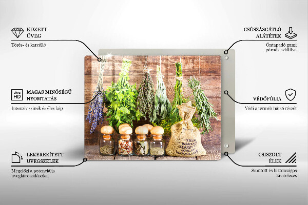 Üveg vágódeszka Gyógynövények fűszerek és fa