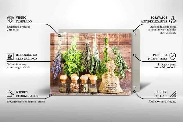 Üveg vágódeszka Gyógynövények fűszerek és fa