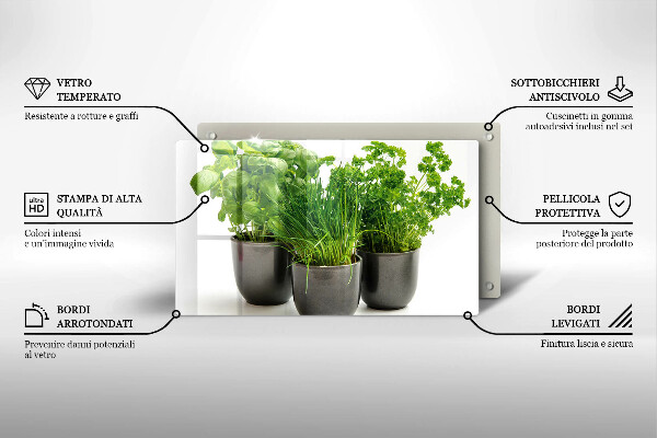 Üveg vágódeszka Edények gyógynövényekkel
