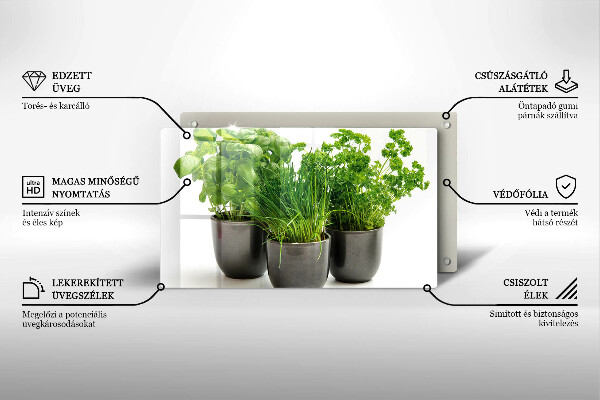 Üveg vágódeszka Edények gyógynövényekkel