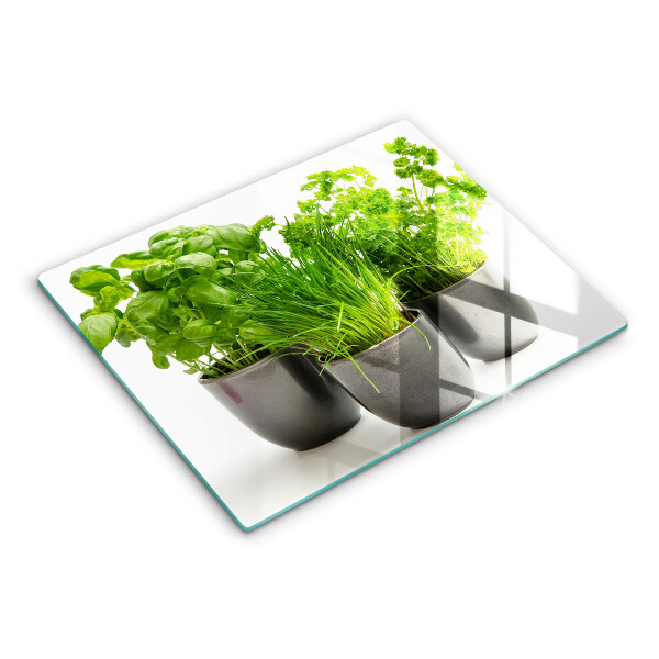 Üveg vágódeszka Edények gyógynövényekkel