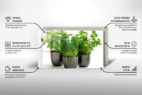 Üveg vágódeszka Edények gyógynövényekkel