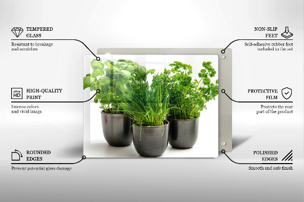 Üveg vágódeszka Edények gyógynövényekkel