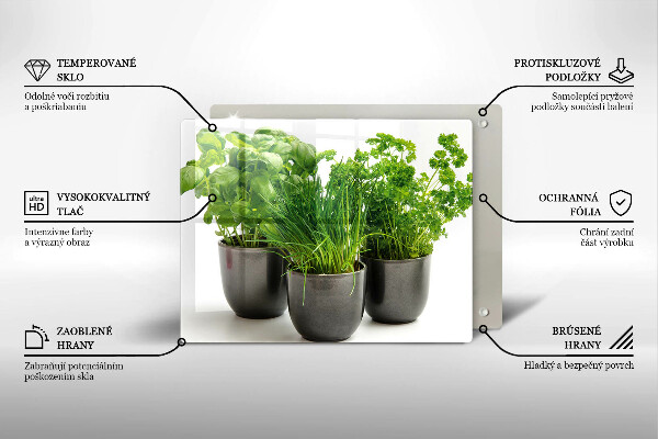 Üveg vágódeszka Edények gyógynövényekkel