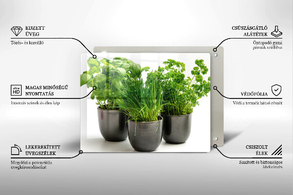 Üveg vágódeszka Edények gyógynövényekkel