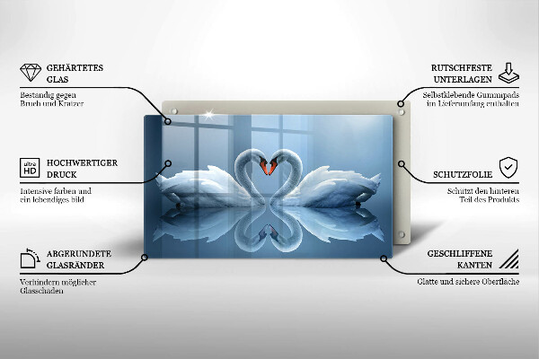 Üveg vágódeszka Két hattyúszív