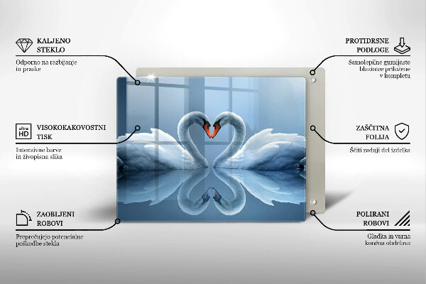 Üveg vágódeszka Két hattyúszív