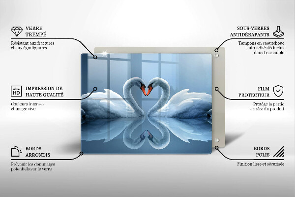 Üveg vágódeszka Két hattyúszív