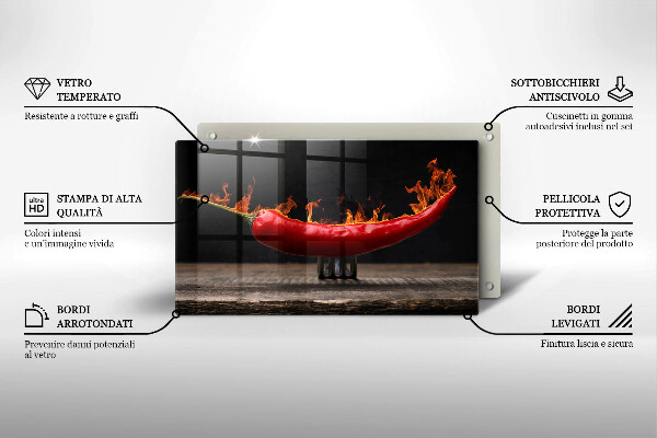 Üveg vágódeszka Csípős chili paprika