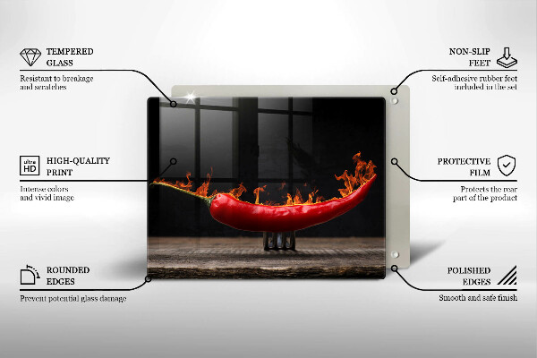 Üveg vágódeszka Csípős chili paprika