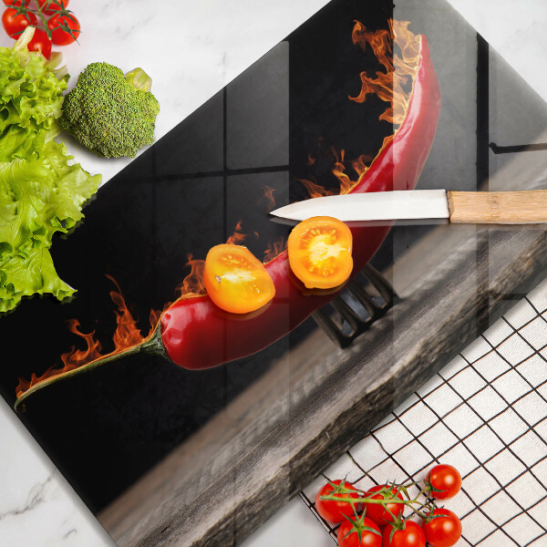 Üveg vágódeszka Csípős chili paprika