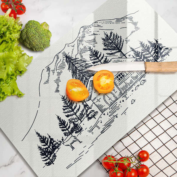 Üveg vágódeszka Rajz egy ház a hegyekben