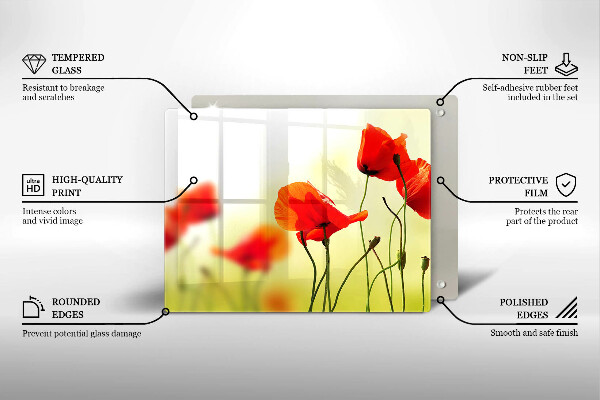 Üveg vágódeszka Piros pipacs virágok