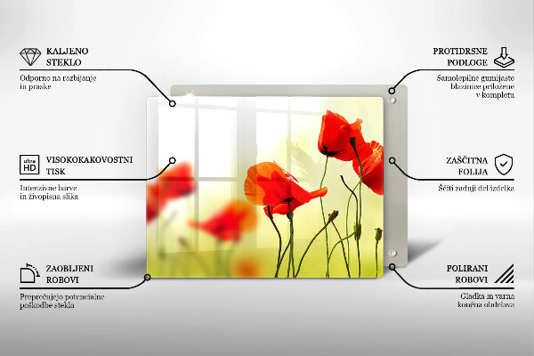 Üveg vágódeszka Piros pipacs virágok