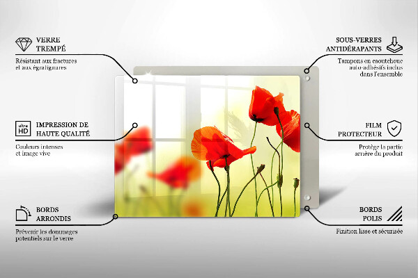 Üveg vágódeszka Piros pipacs virágok