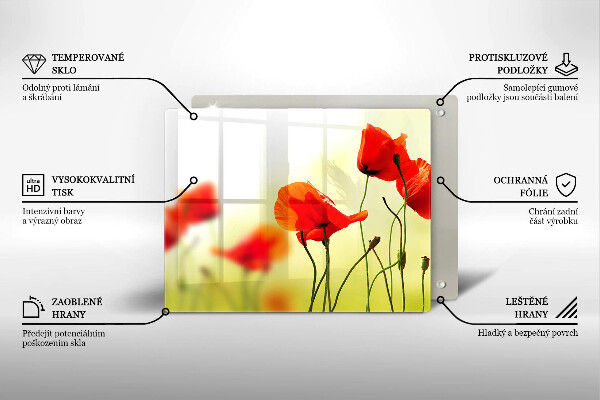 Üveg vágódeszka Piros pipacs virágok