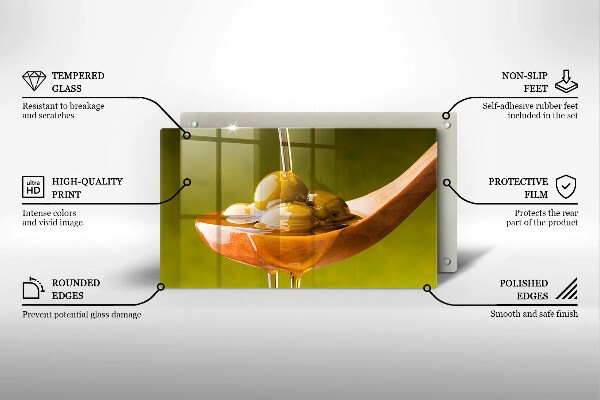 Üveg vágódeszka Olívaolaj és olívabogyó