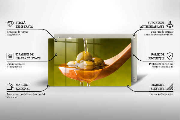 Üveg vágódeszka Olívaolaj és olívabogyó