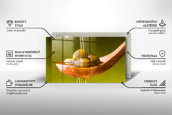 Üveg vágódeszka Olívaolaj és olívabogyó
