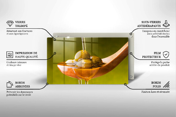 Üveg vágódeszka Olívaolaj és olívabogyó