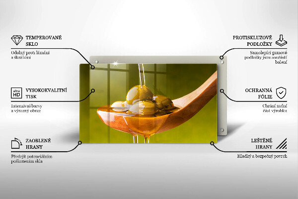 Üveg vágódeszka Olívaolaj és olívabogyó