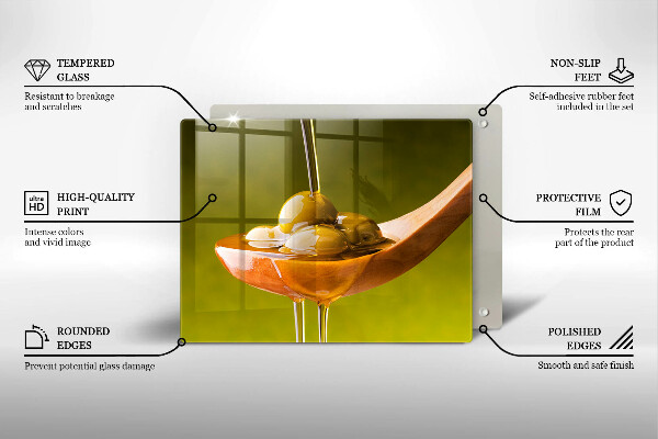 Üveg vágódeszka Olívaolaj és olívabogyó