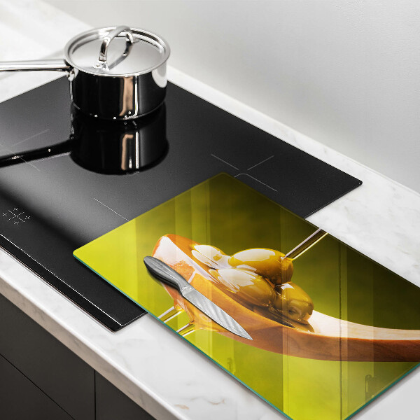 Üveg vágódeszka Olívaolaj és olívabogyó