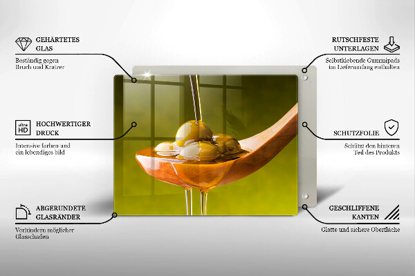 Üveg vágódeszka Olívaolaj és olívabogyó