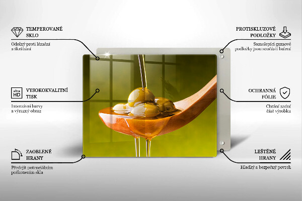 Üveg vágódeszka Olívaolaj és olívabogyó