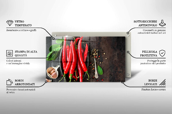 Üveg vágódeszka Piros chili paprika