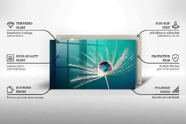 Üveg vágódeszka Harmat a pitypangon